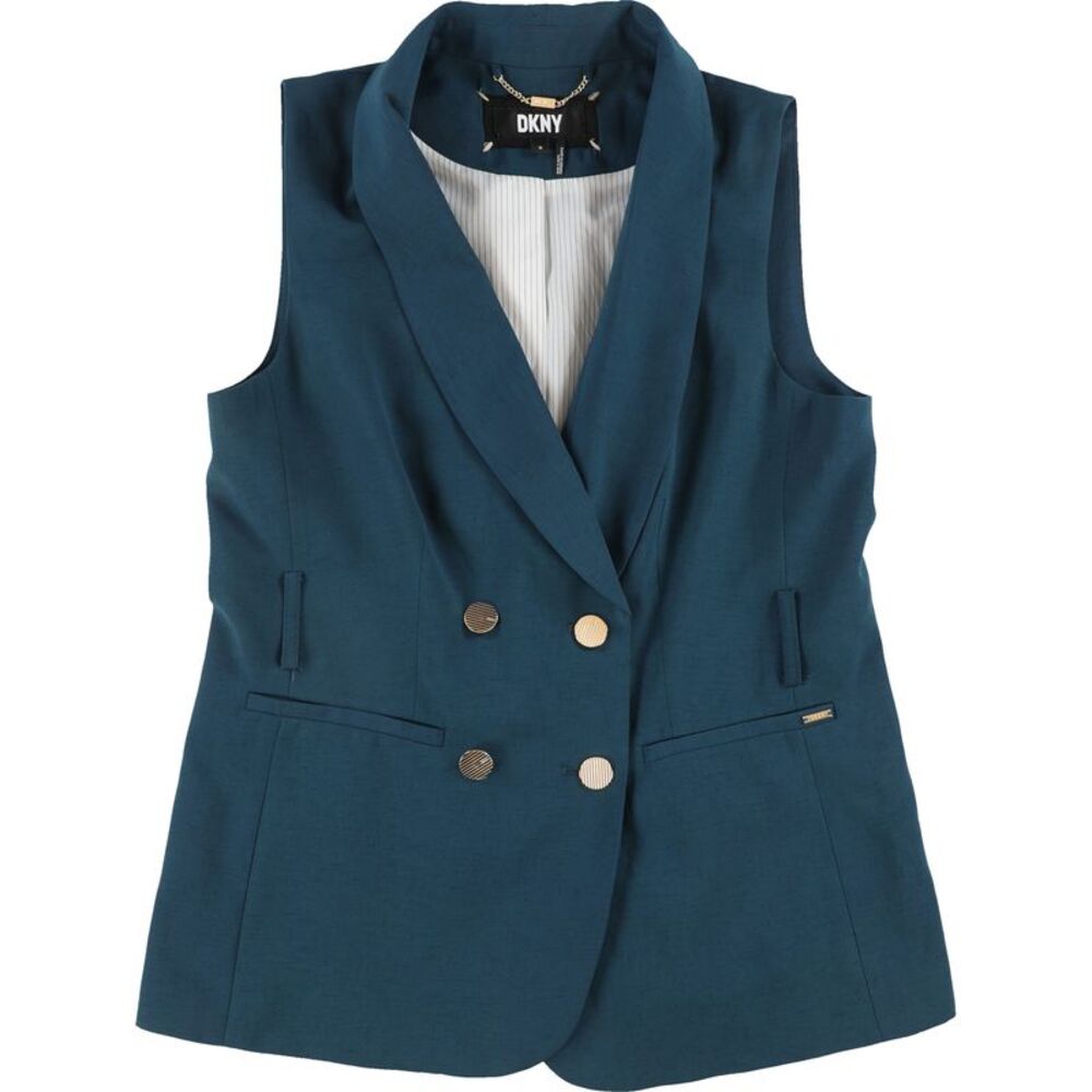 DKNY Womens Belted Outerwear Vest, Blue, 10, MP